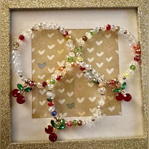 Gold-tone 3pc Bracelet, Multi Color w/Cherry Charm